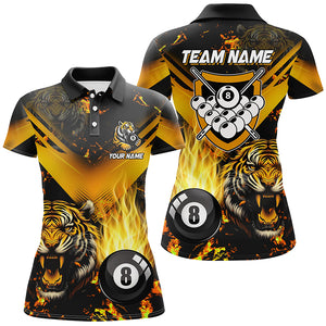 Tiger 3D All Over Print Billiard Shirts For Women Custom 8 Ball Team League Billiard Jerseys |Yellow TDM2373