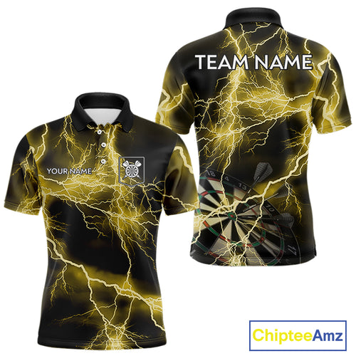 Thunder Lightning Yellow Darts Shirt With Pocket For Men Custom Dart Jersey TDM4695