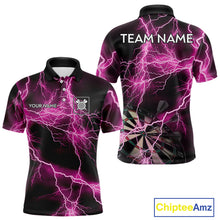 Load image into Gallery viewer, Thunder Lightning Pink Darts Shirt With Pocket For Men Custom Dart Jerseys TDM4696