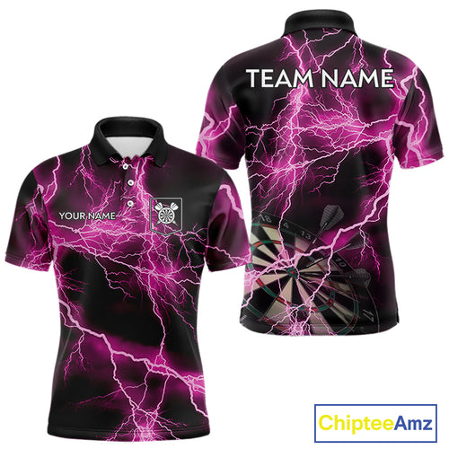 Thunder Lightning Pink Darts Shirt With Pocket For Men Custom Dart Jerseys TDM4696