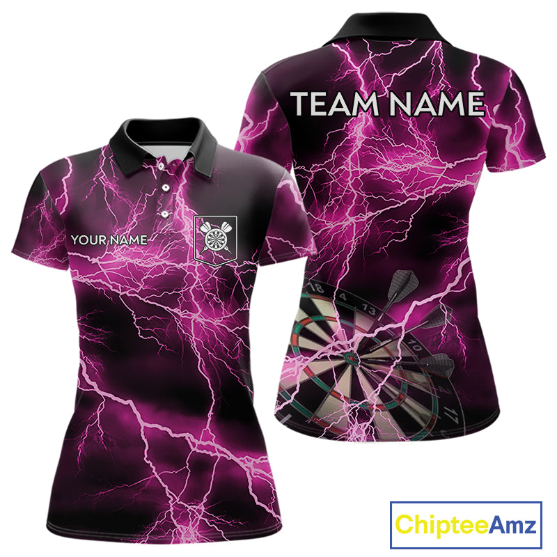 Thunder Lightning Pink Darts Shirt With Pocket For Women Custom Dart Jerseys TDM4696