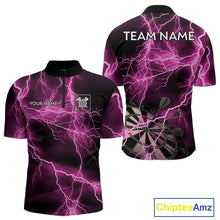Load image into Gallery viewer, Thunder Lightning Pink Darts Shirt With Pocket For Men Custom Dart Jerseys TDM4696