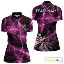 Load image into Gallery viewer, Thunder Lightning Pink Darts Shirt With Pocket For Women Custom Dart Jerseys TDM4696