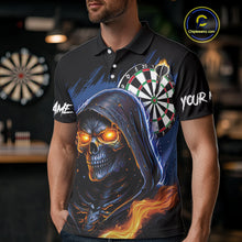 Load image into Gallery viewer, Personalized Blue Death Skeleton Fire Dart Shirts For Men Custom Skull Dart Jersey Polo &amp; 1/4 Zip TDM4892