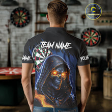 Load image into Gallery viewer, Personalized Blue Death Skeleton Fire Dart Shirts For Men Custom Skull Dart Jersey Polo &amp; 1/4 Zip TDM4892