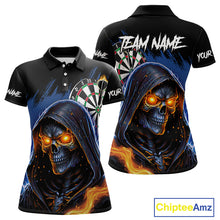 Load image into Gallery viewer, Personalized Blue Death Skeleton Fire Dart Shirts For Women Custom Skull Dart Jersey Polo &amp; 1/4 Zip TDM4892