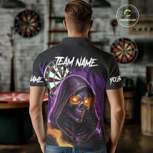 Load image into Gallery viewer, Personalized Purple Death Skeleton Fire Dart Shirt For Men Custom Skull Dart Jersey Polo &amp; 1/4 Zip TDM4893