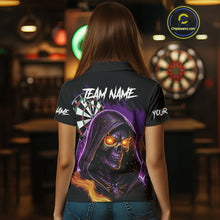 Load image into Gallery viewer, Personalized Purple Death Skeleton Fire Dart Shirt For Women Custom Skull Dart Jersey Polo &amp; 1/4 Zip TDM4893