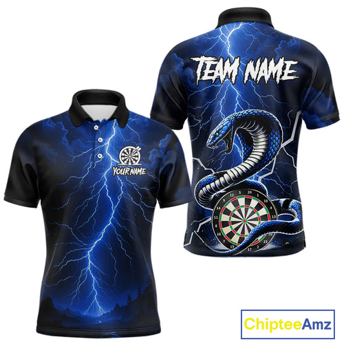 Blue Lightning Thunder Cobra Darts Shirt For Men Custom Darts League Team Jersey Polo & 1/4 Zip TDM4895