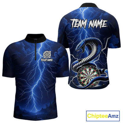 Blue Lightning Thunder Cobra Darts Shirt For Men Custom Darts League Team Jersey Polo & 1/4 Zip TDM4895