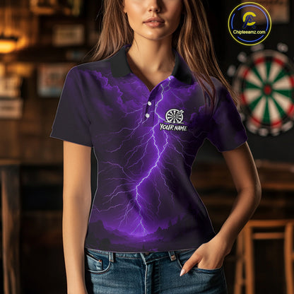 Purple Lightning Thunder Cobra Darts Shirt For Women Custom Darts League Team Jersey Polo & 1/4 Zip TDM4896