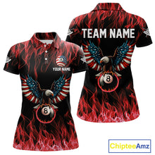 Load image into Gallery viewer, Red Flaming American Flag Eagle 8 Ball Billiard Shirt For Women Custom Patriotic Pool Team Jersey TDM5587
