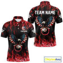 Load image into Gallery viewer, Red Flaming American Flag Eagle 8 Ball Billiard Shirt For Men Custom Patriotic Pool Team Jersey TDM5587