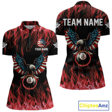 Load image into Gallery viewer, Red Flaming American Flag Eagle 8 Ball Billiard Shirt For Women Custom Patriotic Pool Team Jersey TDM5587