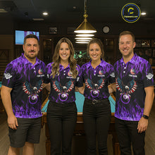 Load image into Gallery viewer, Purple Flaming American Flag Eagle 8 Ball Billiard Shirt For Women Custom Patriotic Pool Team Jersey TDM5588