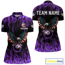 Load image into Gallery viewer, Purple Flaming American Flag Eagle 8 Ball Billiard Shirt For Women Custom Patriotic Pool Team Jersey TDM5588