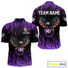 Load image into Gallery viewer, Purple Flaming American Flag Eagle 8 Ball Billiard Shirt For Men Custom Patriotic Pool Team Jersey TDM5588