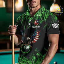 Load image into Gallery viewer, Green Flaming American Flag Eagle 8 Ball Billiard Shirt For Men Custom Patriotic Pool Team Jersey TDM5589
