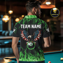 Load image into Gallery viewer, Green Flaming American Flag Eagle 8 Ball Billiard Shirt For Men Custom Patriotic Pool Team Jersey TDM5589