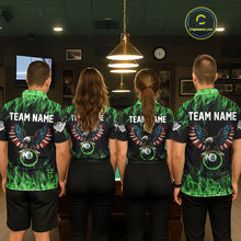 Load image into Gallery viewer, Green Flaming American Flag Eagle 8 Ball Billiard Shirt For Men Custom Patriotic Pool Team Jersey TDM5589