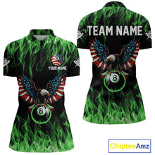 Load image into Gallery viewer, Green Flaming American Flag Eagle 8 Ball Billiard Shirt For Women Custom Patriotic Pool Team Jersey TDM5589