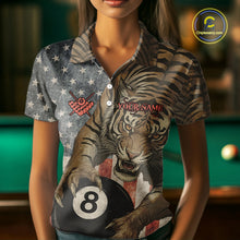 Load image into Gallery viewer, Personalized Vintage American Flag Tiger Billiard Shirt For Women, 8 Ball Pool Billiard Team Jerseys TDM5590