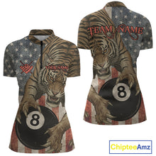 Load image into Gallery viewer, Personalized Vintage American Flag Tiger Billiard Shirt For Women, 8 Ball Pool Billiard Team Jerseys TDM5590