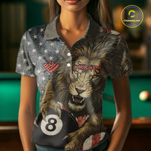 Load image into Gallery viewer, Personalized Vintage American Flag Lion Billiard Shirt For Women, 8 Ball Pool Billiard Team Jerseys TDM5591