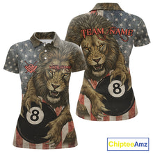 Load image into Gallery viewer, Personalized Vintage American Flag Lion Billiard Shirt For Women, 8 Ball Pool Billiard Team Jerseys TDM5591