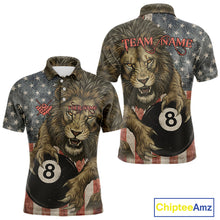 Load image into Gallery viewer, Personalized Vintage American Flag Lion Billiard Shirt For Men, 8 Ball Pool Billiard Team Jerseys TDM5591