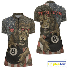 Load image into Gallery viewer, Personalized Vintage American Flag Lion Billiard Shirt For Women, 8 Ball Pool Billiard Team Jerseys TDM5591