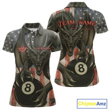 Load image into Gallery viewer, Personalized Vintage American Flag Dragon Billiard Shirt For Women, 8 Ball Pool Billiard Team Jerseys TDM5592