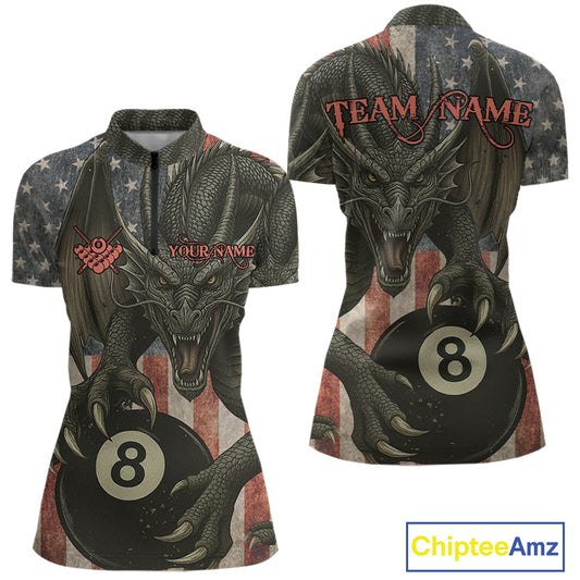 Personalized Vintage American Flag Dragon Billiard Shirt For Women, 8 Ball Pool Billiard Team Jerseys TDM5592