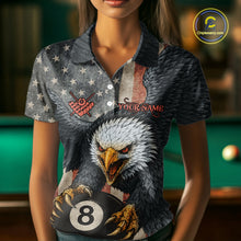 Load image into Gallery viewer, Personalized Vintage American Flag Eagle Billiard Shirt For Women, 8 Ball Pool Billiard Team Jerseys TDM5593