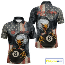 Load image into Gallery viewer, Personalized Vintage American Flag Eagle Billiard Shirt For Men, 8 Ball Pool Billiard Team Jerseys TDM5593
