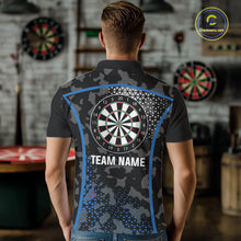 Load image into Gallery viewer, Black And Blue Camo Dart Shirt With Pocket Option For Men Custom Dart Jersey TDM5828