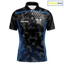 Load image into Gallery viewer, Black And Blue Camo Dart Shirt With Pocket Option For Men Custom Dart Jersey TDM5828