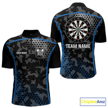 Load image into Gallery viewer, Black And Blue Camo Dart Shirt With Pocket Option For Men Custom Dart Jersey TDM5828