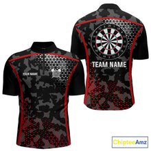 Load image into Gallery viewer, Black And Red Camo Dart Shirt With Pocket Option For Men Custom Dart Jersey TDM5829
