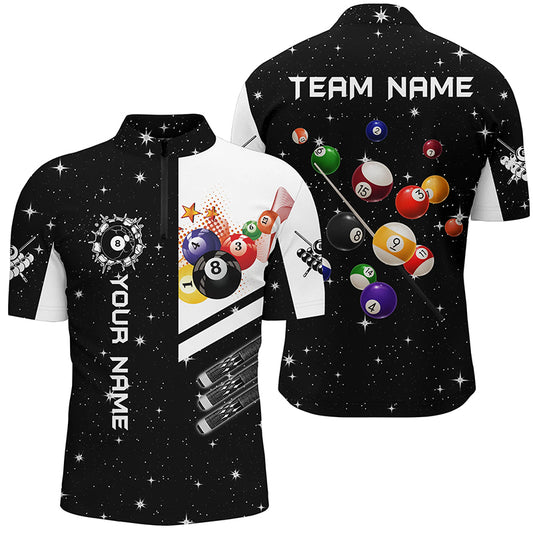 Personalized Black 3D Billiard Balls Men Quarter-Zip Shirts, Billiard Team League Jerseys TDM1160