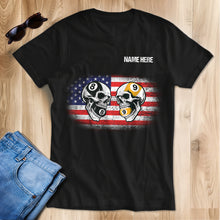 Load image into Gallery viewer, Funny Skull Billiard 8 Ball &amp; 9 Ball Pool T-Shirts Custom Grunge American Flag Billiard Shirts TDM3932