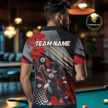 Load image into Gallery viewer, Custom Red Funny Cat Billiard Shirt For Men, Personalized 8 Ball Pool Team Jersey Polo &amp; 1/4 Zip TDM6441