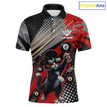 Load image into Gallery viewer, Custom Red Funny Cat Billiard Shirt For Men, Personalized 8 Ball Pool Team Jersey Polo &amp; 1/4 Zip TDM6441