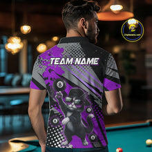 Load image into Gallery viewer, Custom Purple Funny Cat Billiard Shirt For Men, Personalized 8 Ball Pool Team Jersey Polo &amp; 1/4 Zip TDM6443