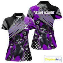 Load image into Gallery viewer, Custom Purple Funny Cat Billiard Shirt For Women, Personalized 8 Ball Pool Team Jersey Polo &amp; 1/4 Zip TDM6443