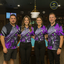 Load image into Gallery viewer, Custom Purple Funny Cat Billiard Shirt For Women, Personalized 8 Ball Pool Team Jersey Polo &amp; 1/4 Zip TDM6443