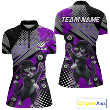 Load image into Gallery viewer, Custom Purple Funny Cat Billiard Shirt For Women, Personalized 8 Ball Pool Team Jersey Polo &amp; 1/4 Zip TDM6443