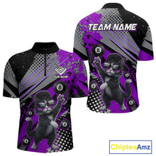 Load image into Gallery viewer, Custom Purple Funny Cat Billiard Shirt For Men, Personalized 8 Ball Pool Team Jersey Polo &amp; 1/4 Zip TDM6443