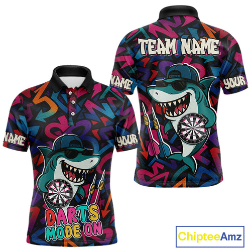 Darts Mode On Funny Shark Graffiti Style Custom Dart Shirts For Men, Dart Jersey Best Darts Outfit TDM4093