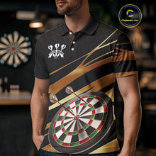Load image into Gallery viewer, Black And Gold Dart Shirts For Men Custom 3D Dartboard Jersey, Darts Team Polo &amp; Quarter Zip TDM4094
